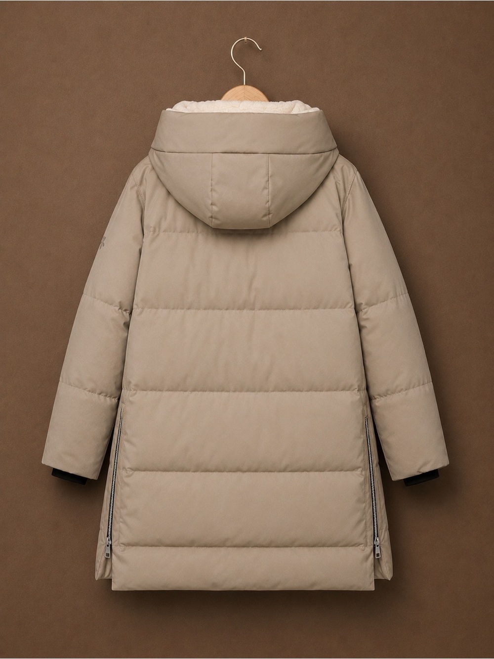 Orolay Beige Duck Down Puffer Jacket Hooded Fleece Lined Side Zip Coat | S | NWT - Picture 3 of 9
